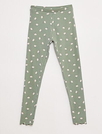 Set di leggings a coste 1 stampato e 1 tinta unita - 2 pezzi
