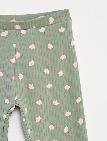 Set di leggings a coste 1 stampato e 1 tinta unita - 2 pezzi