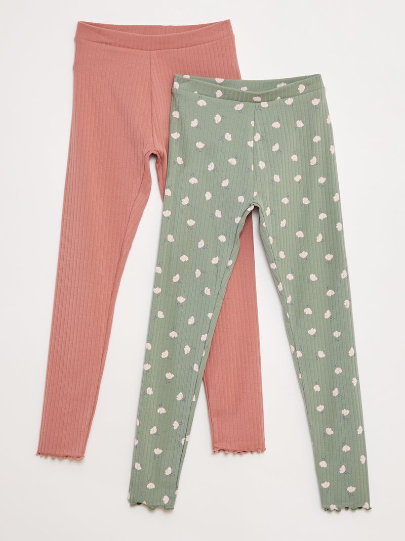 Set di leggings a coste 1 stampato e 1 tinta unita - 2 pezzi Rosa - Kiabi