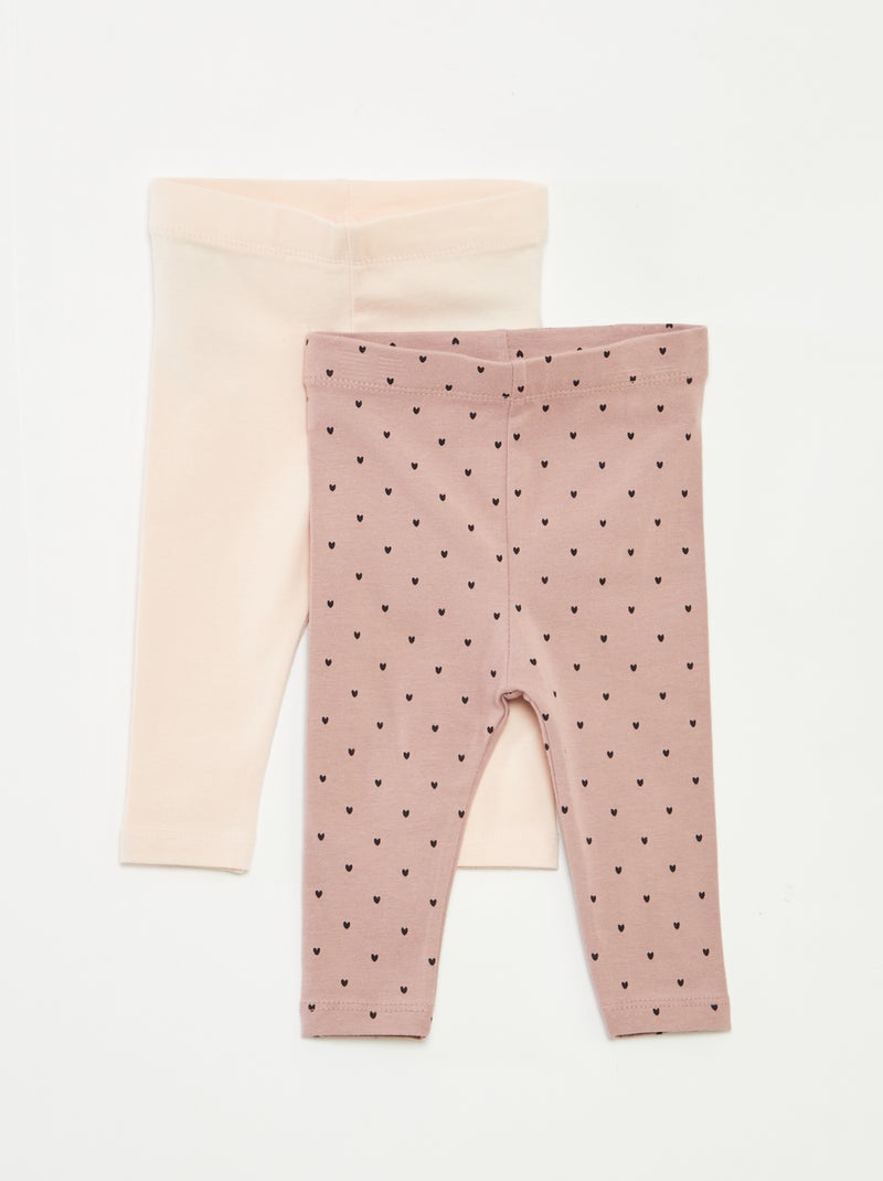 Set di leggings lunghi 1 con stampa all over / 1 tinta unita Rosa - Kiabi
