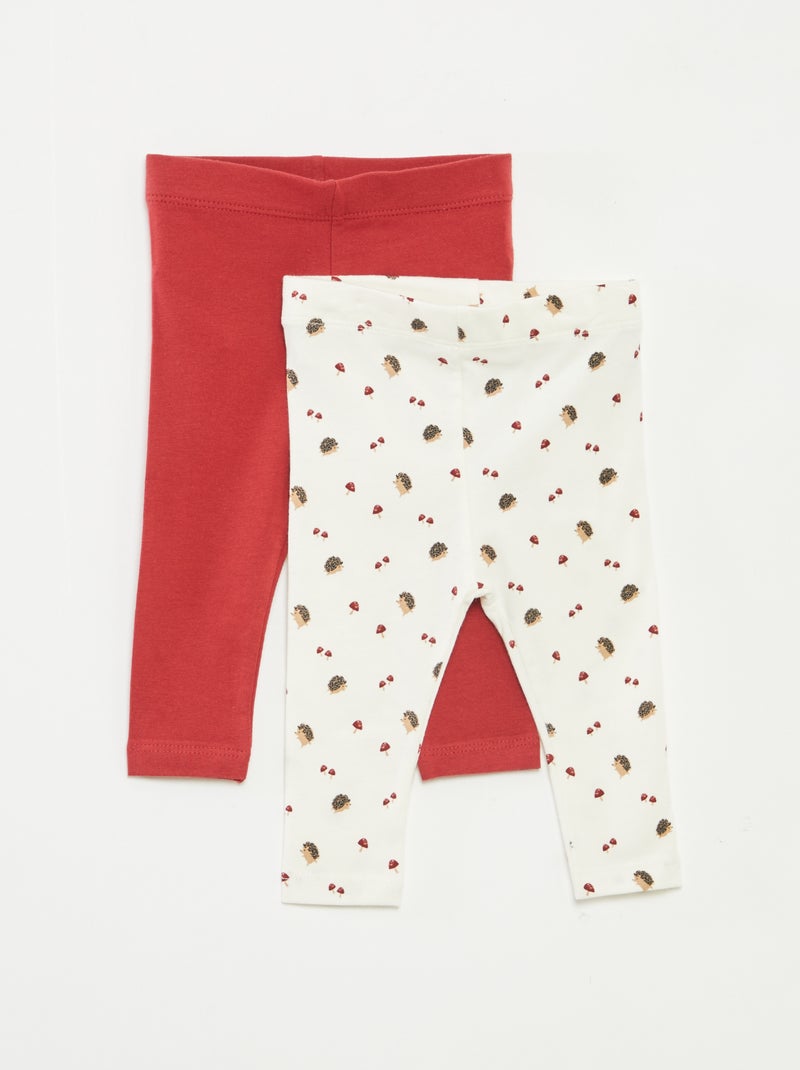 Set di leggings lunghi 1 con stampa all over / 1 tinta unita Rosso - Kiabi