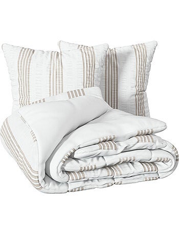 Set di lenzuola a righe bianche e beige 240x220cm