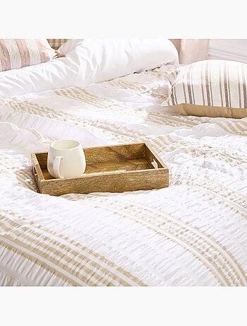 Set di lenzuola a righe bianche e beige 240x220cm