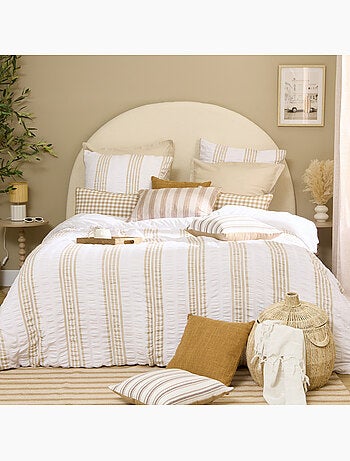 Set di lenzuola a righe bianche e beige 240x220cm