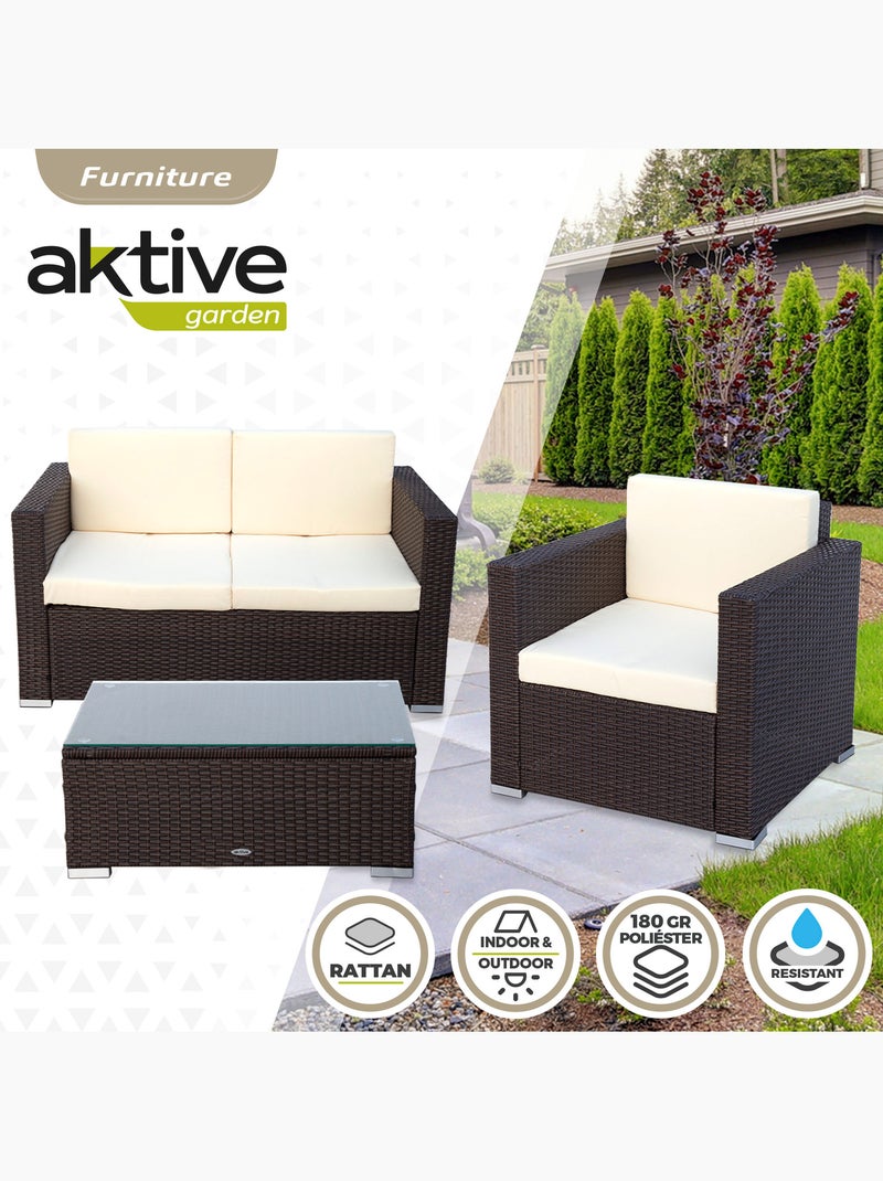 Set di mobili da giardino con poltrone in rattan, divano e tavolino da caffè aktive Marrone/ Marrone - Kiabi
