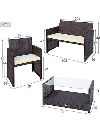 Set di mobili da terrazza in rattan: 3 poltrone e 1 tavolo aktive