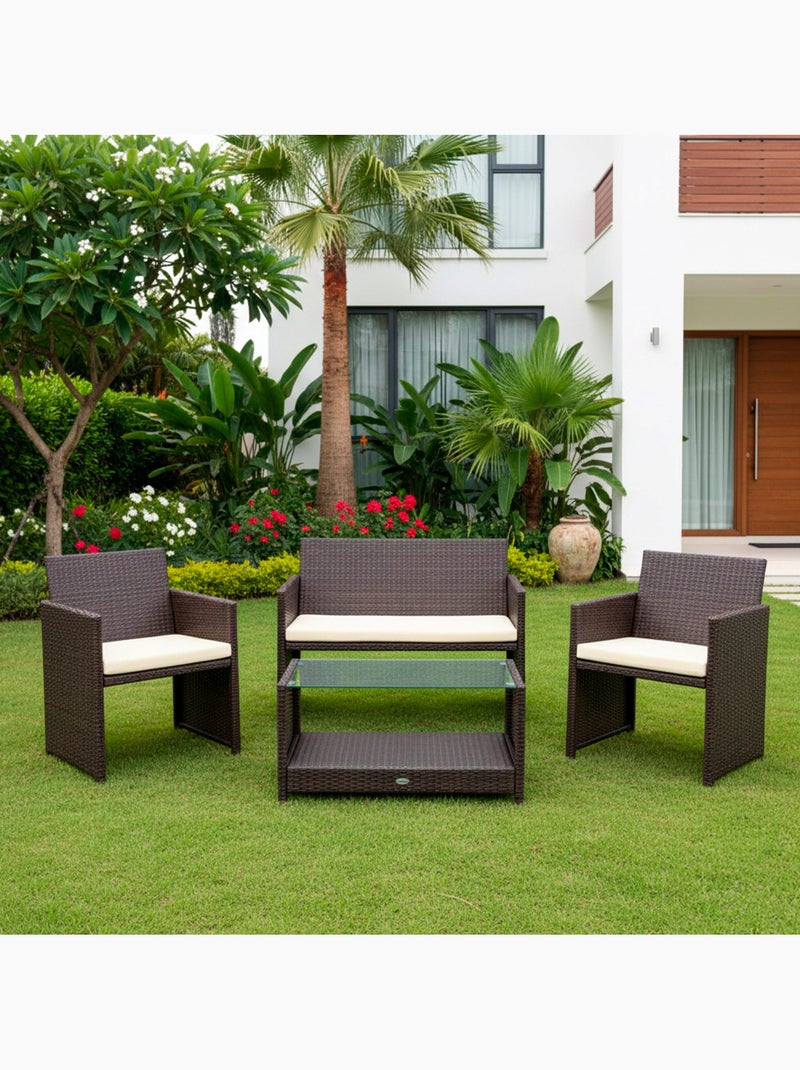 Set di mobili da terrazza in rattan: 3 poltrone e 1 tavolo aktive Marrone/ Marrone - Kiabi