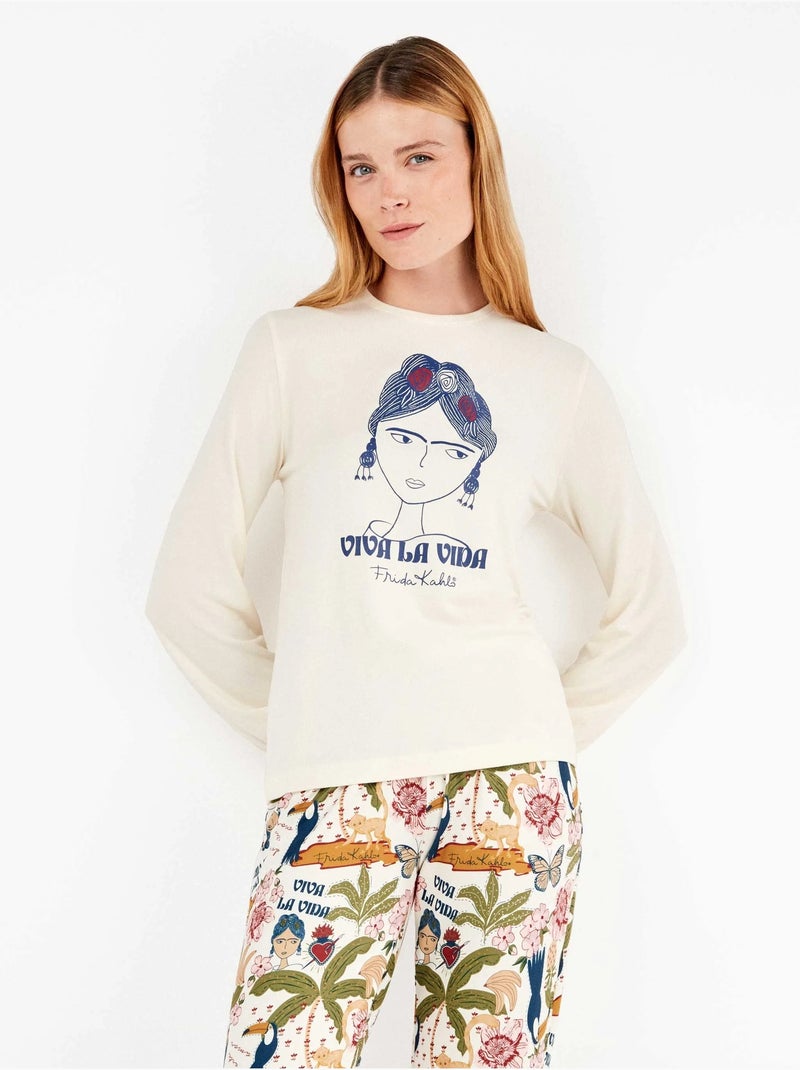 Set di pigiama frida kahlo in tessuto all-over Ecru - Kiabi