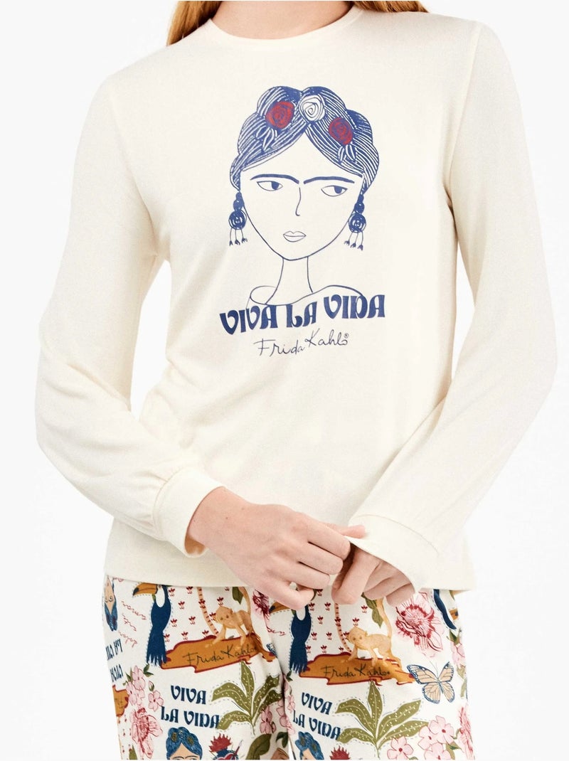 Set di pigiama frida kahlo in tessuto all-over Ecru - Kiabi