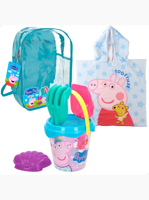 Set di secchielli da spiaggia peppa pig con zaino e poncho accessoriati - Kiabi Set di secchielli da spiaggia peppa pig con zaino e poncho accessoriati - Kiabi