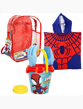 Set di secchielli da spiaggia spidey con zaino e poncho accessoriati