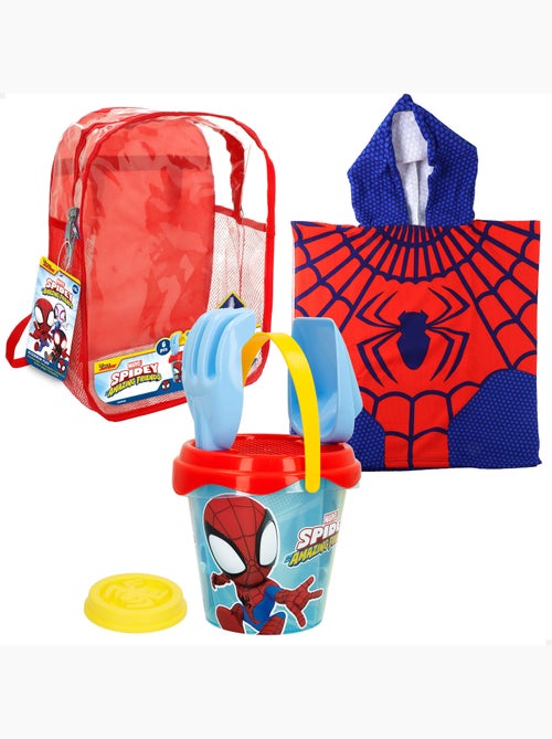 Set di secchielli da spiaggia spidey con zaino e poncho accessoriati - Kiabi Set di secchielli da spiaggia spidey con zaino e poncho accessoriati - Kiabi