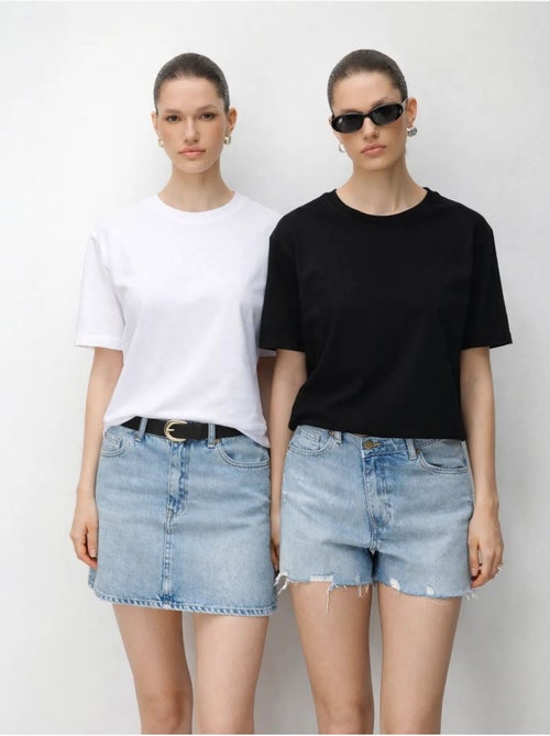 Set di t-shirt a due pezzi oversize a coste con girocollo mixray - Kiabi Set di t-shirt a due pezzi oversize a coste con girocollo mixray - Kiabi