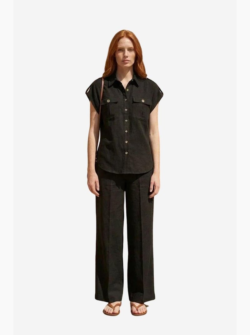 Set due pezzi a gamba larga a vita alta con collo a camicia my fashion Nero - Kiabi