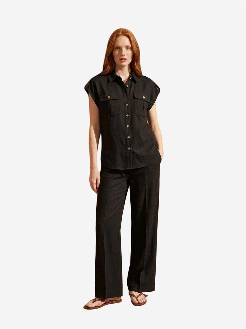 Set due pezzi a gamba larga a vita alta con collo a camicia my fashion Nero - Kiabi