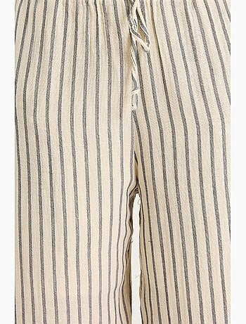 Set due pezzi a righe con scollo a v, bottoni, vita alta e gamba ampia lucci