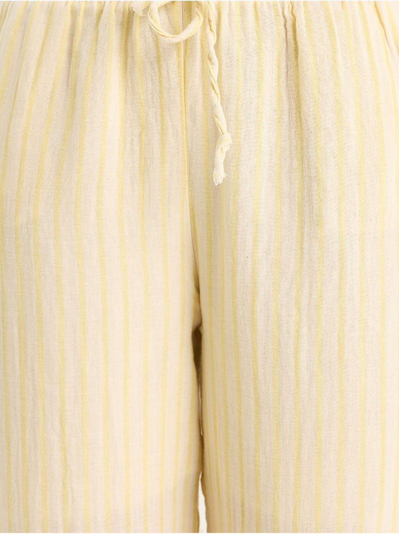 Set due pezzi a righe con scollo a v, bottoni, vita alta e gamba ampia lucci Giallo limone - Kiabi
