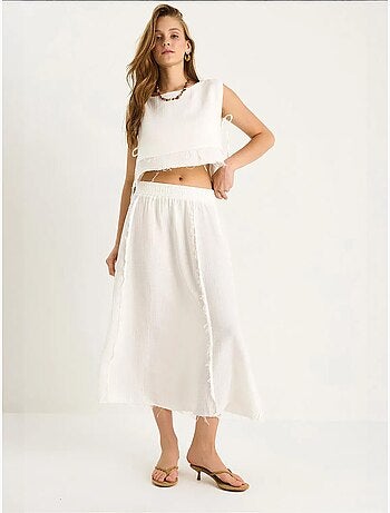 Set due pezzi con blusa e gonna testurizzate in mussola