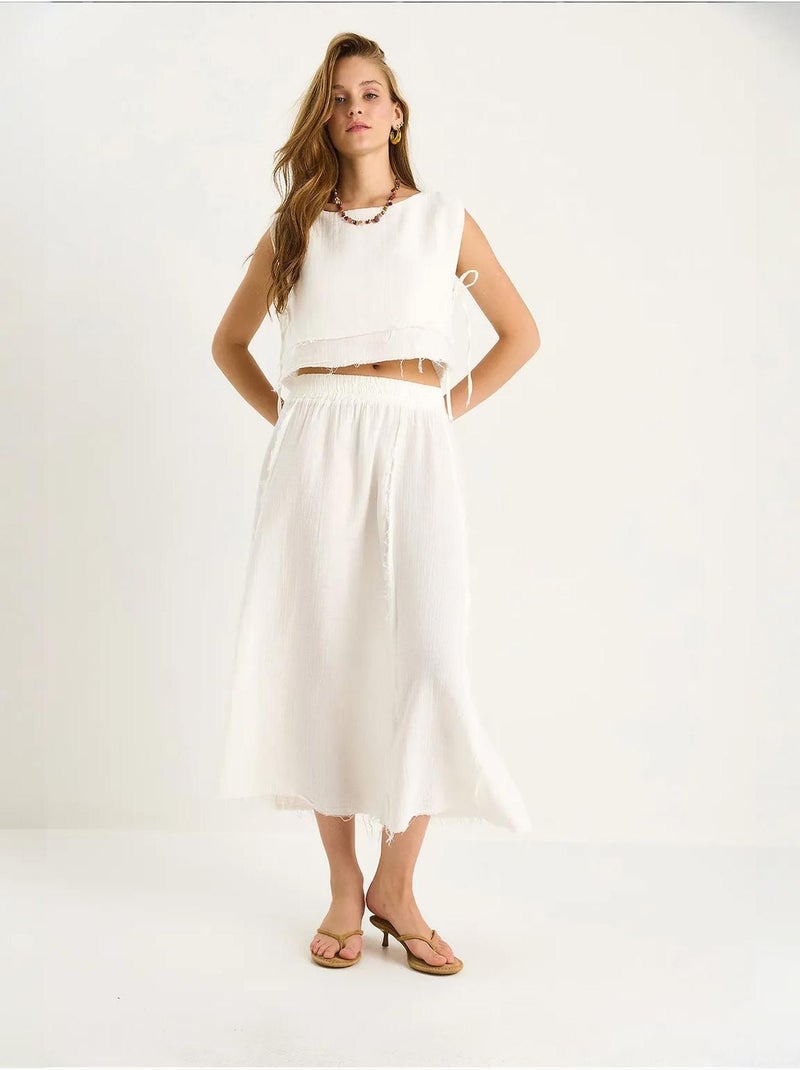 Set due pezzi con blusa e gonna testurizzate in mussola Avorio - Kiabi