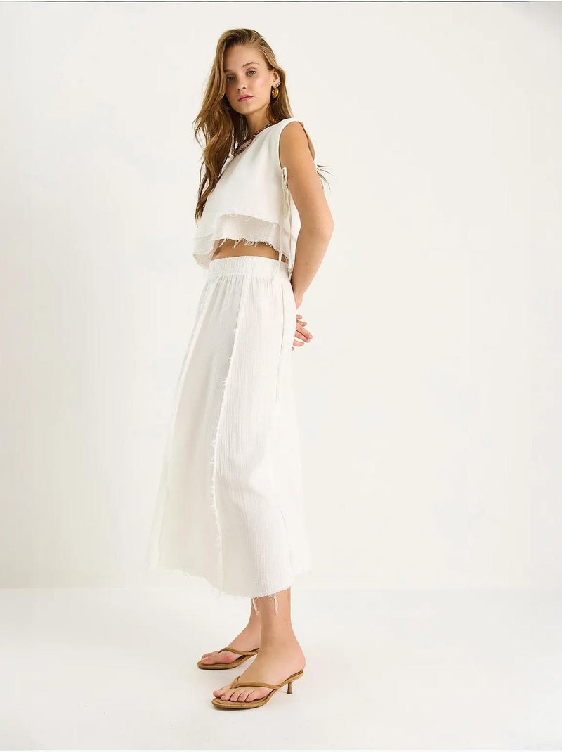 Set due pezzi con blusa e gonna testurizzate in mussola Avorio - Kiabi