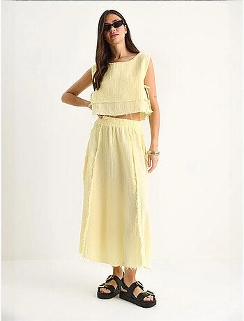 Set due pezzi con blusa e gonna testurizzate in mussola