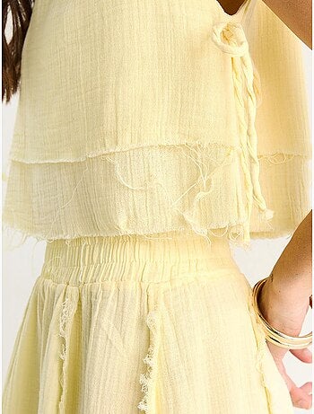 Set due pezzi con blusa e gonna testurizzate in mussola