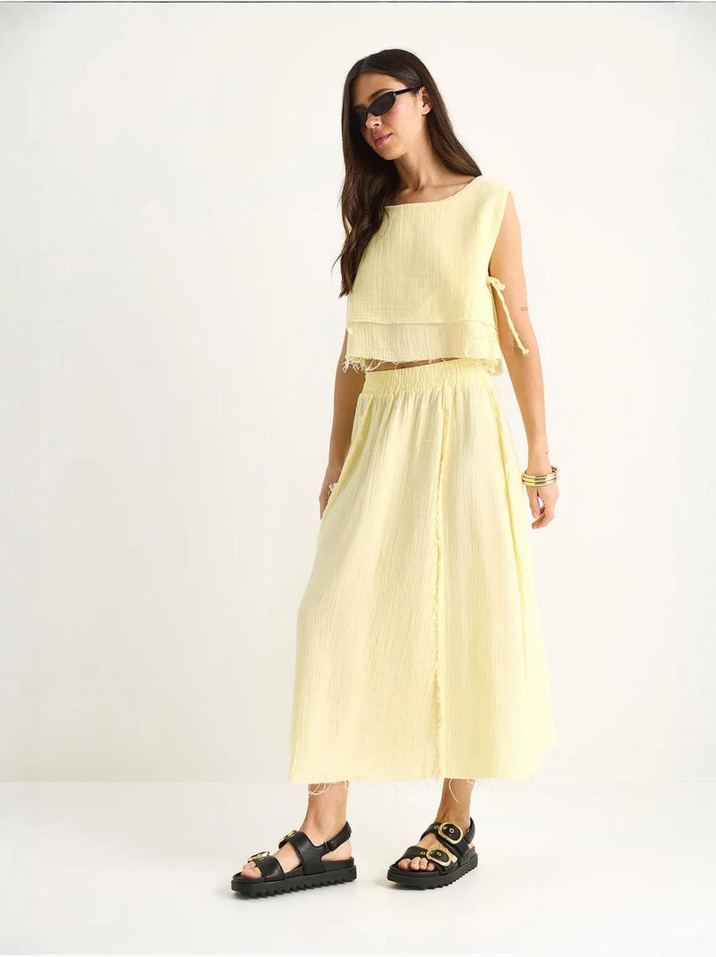 Set due pezzi con blusa e gonna testurizzate in mussola Giallo limone - Kiabi