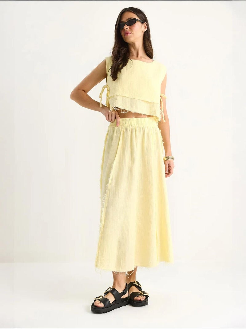 Set due pezzi con blusa e gonna testurizzate in mussola Giallo limone - Kiabi