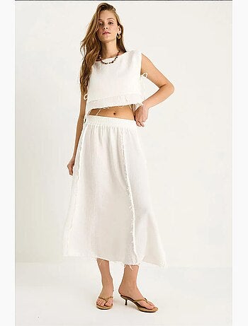 Set due pezzi con blusa e gonna testurizzate in mussola lucci