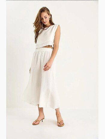 Set due pezzi con blusa e gonna testurizzate in mussola lucci