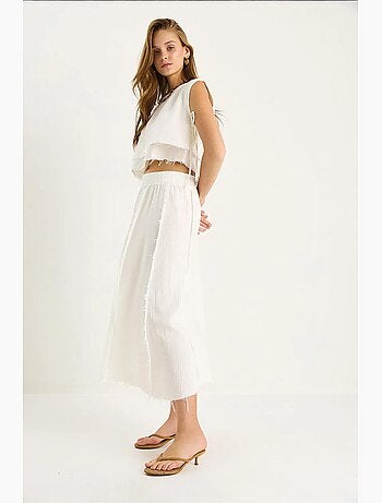 Set due pezzi con blusa e gonna testurizzate in mussola lucci