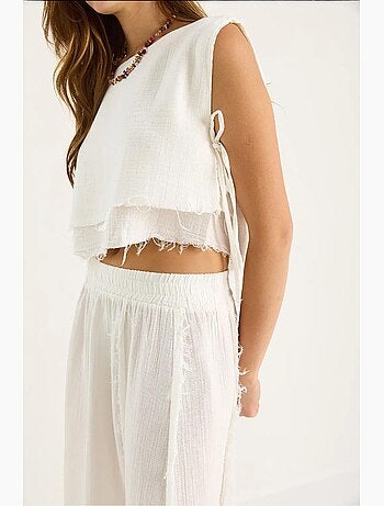 Set due pezzi con blusa e gonna testurizzate in mussola lucci