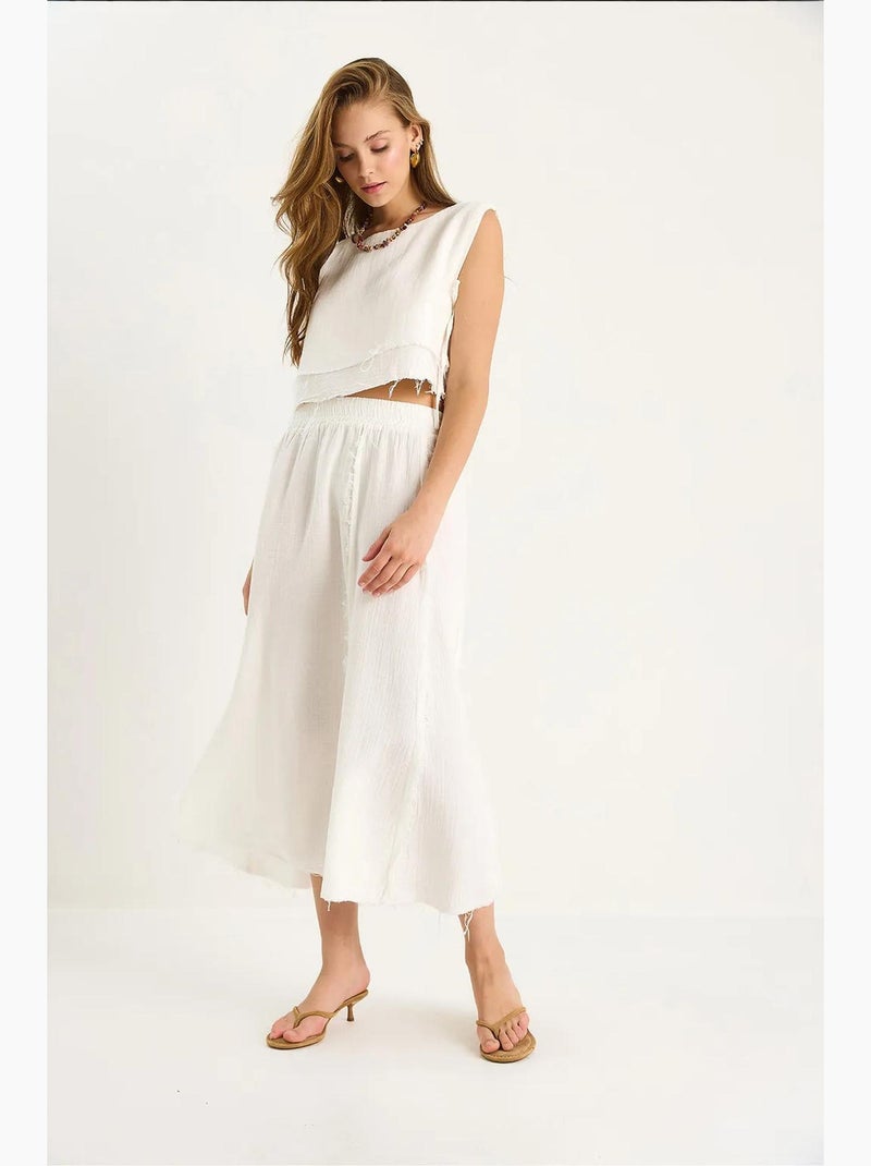 Set due pezzi con blusa e gonna testurizzate in mussola lucci Avorio - Kiabi