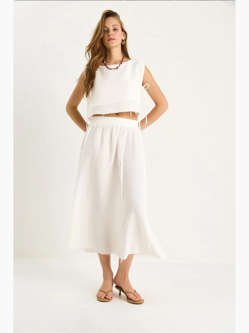 Set due pezzi con blusa e gonna testurizzate in mussola lucci Avorio - Kiabi