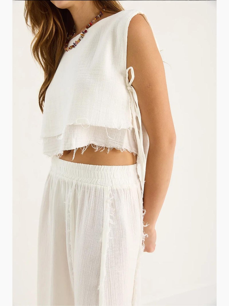 Set due pezzi con blusa e gonna testurizzate in mussola lucci Avorio - Kiabi