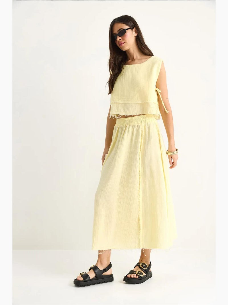 Set due pezzi con blusa e gonna testurizzate in mussola lucci Giallo limone - Kiabi