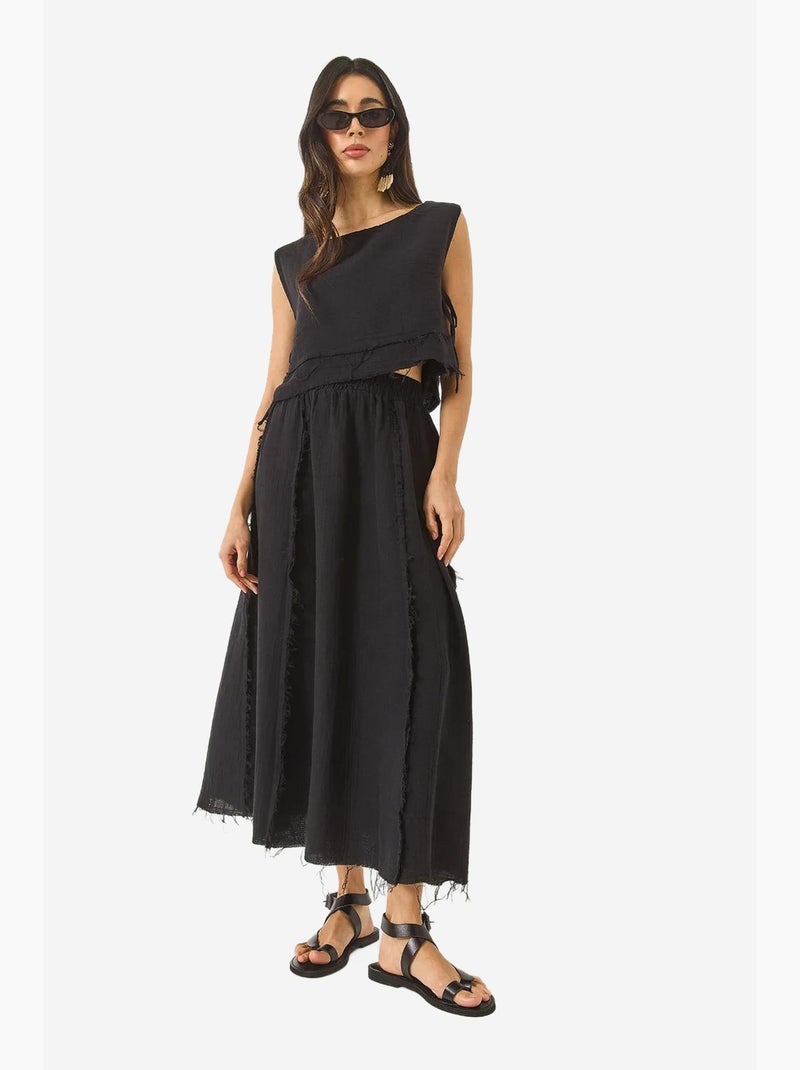 Set due pezzi con blusa e gonna testurizzate in mussola lucci Nero - Kiabi