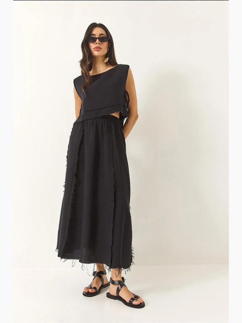 Set due pezzi con blusa e gonna testurizzate in mussola lucci Nero - Kiabi