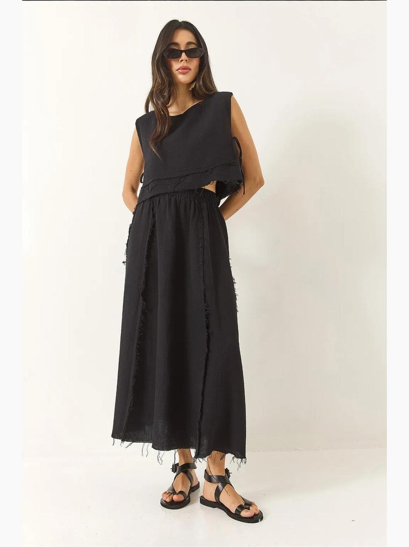 Set due pezzi con blusa e gonna testurizzate in mussola lucci Nero - Kiabi