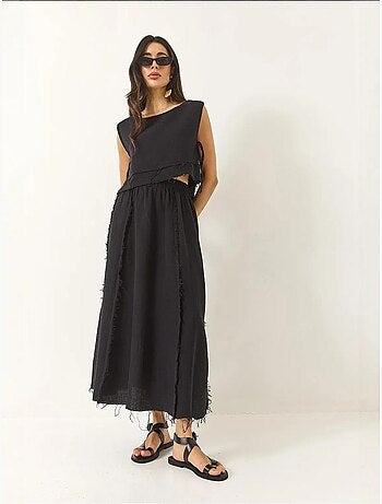 Set due pezzi con blusa e gonna testurizzate in mussola