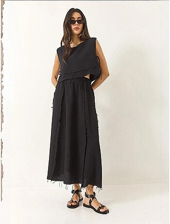Set due pezzi con blusa e gonna testurizzate in mussola