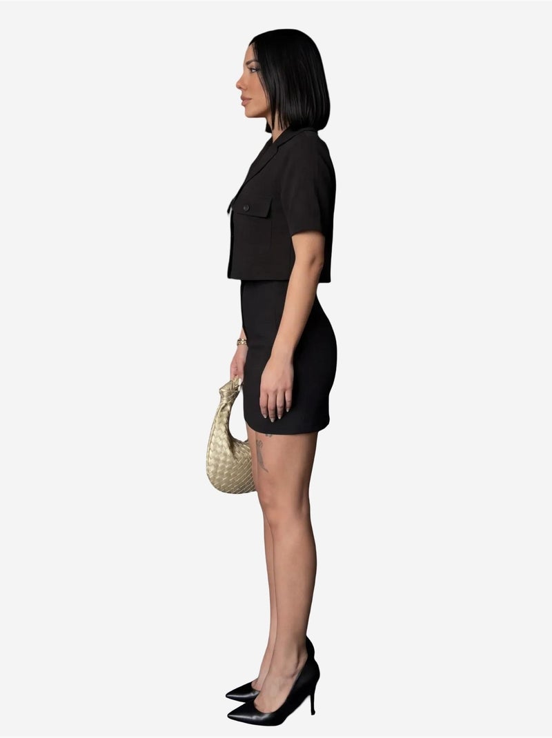 Set due pezzi con camicia crop a maniche corte e minigonna my fashion Nero - Kiabi