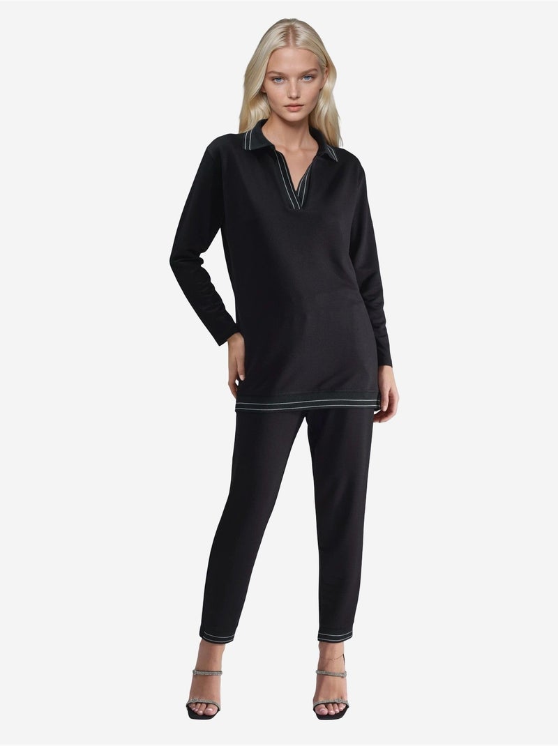 Set due pezzi con colletto polo e dettaglio a righe hiccup Nero - Kiabi