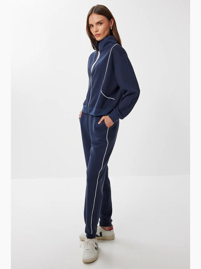 Set due pezzi con felpa con zip e jogger con dettagli di bordino a contrasto istanbul Blu marino - Kiabi