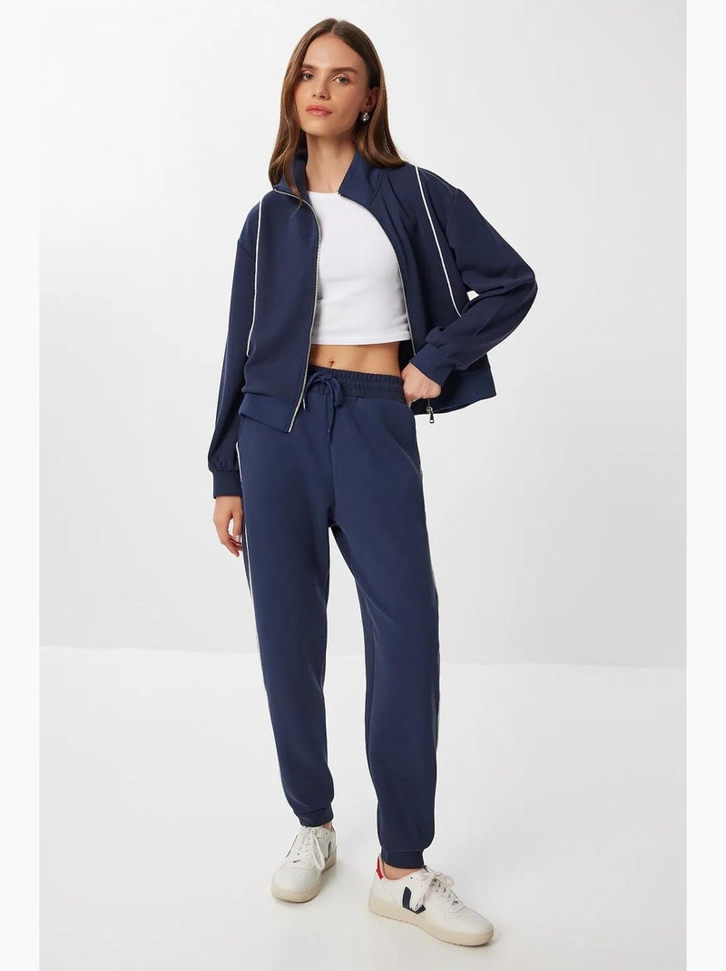 Set due pezzi con felpa con zip e jogger con dettagli di bordino a contrasto istanbul Blu marino - Kiabi