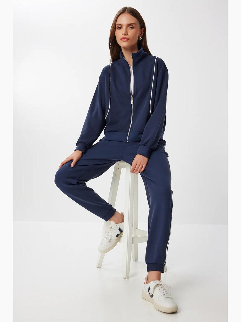 Set due pezzi con felpa con zip e jogger con dettagli di bordino a contrasto istanbul Blu marino - Kiabi