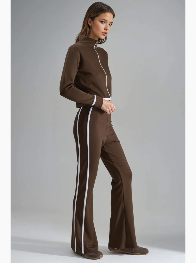 Set due pezzi con felpa con zip e pantaloni a zampa modal touch hiccup Marrone chiaro - Kiabi