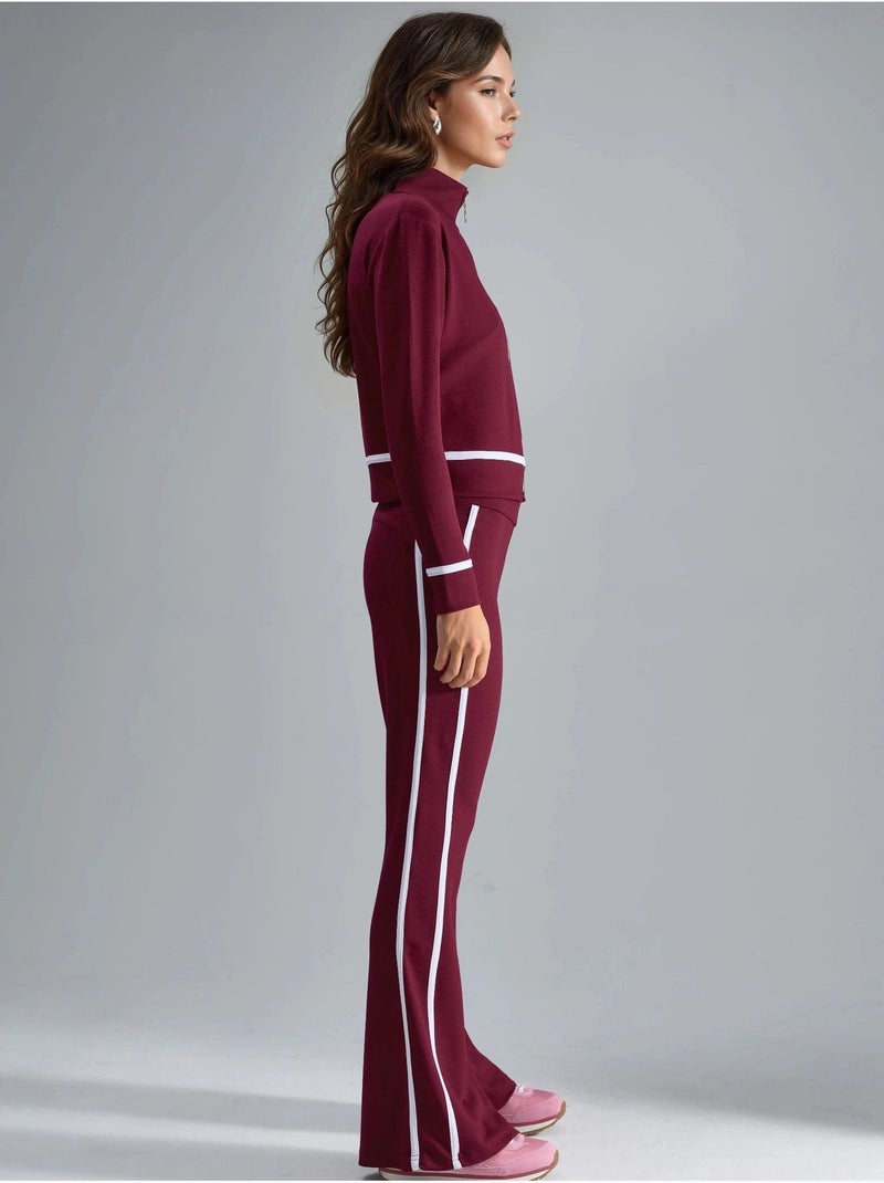 Set due pezzi con felpa con zip e pantaloni a zampa modal touch hiccup Rosso bordeaux - Kiabi