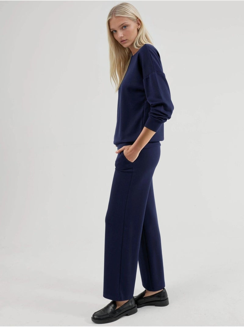 Set due pezzi con felpa girocollo modal touch e pantaloni a gamba ampia hiccup Blu marino - Kiabi
