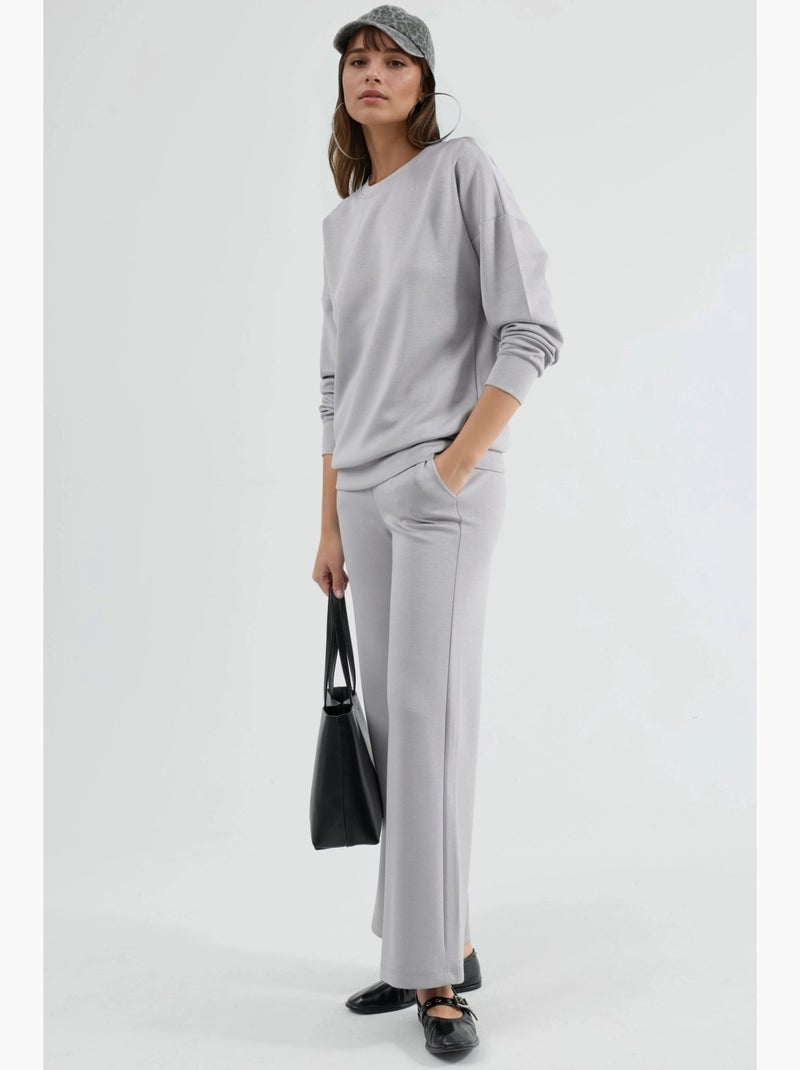 Set due pezzi con felpa girocollo modal touch e pantaloni a gamba ampia hiccup Grigio chiaro - Kiabi